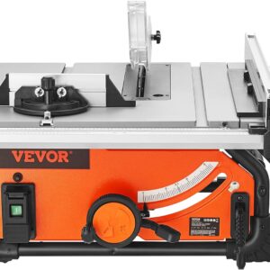 VEVOR Table Saw for Jobsite, 10-inch 15-Amp, 25-in Max Rip Capacity, Cutting Speed up to 4500RPM, 40T Blade, Portable Compact Tablesaw with Sliding Miter Gauge DIY Woodworking and Furniture Making