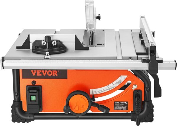 VEVOR Table Saw for Jobsite, 10-inch 15-Amp, 25-in Max Rip Capacity, Cutting Speed up to 4500RPM, 40T Blade, Portable Compact Tablesaw with Sliding Miter Gauge DIY Woodworking and Furniture Making