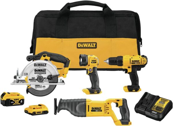 DEWALT 20V MAX Power Tool Combo Kit, 4-Tool Cordless Power Tool Set with Battery and Charger (DCK445D1M1)