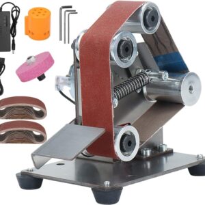 Mini Electric Belt-Sander Knife-Sharpener Sanding Machine - Small Bench Grinder Kit 7 Speed Adjustable Power Polisher DIY Polishing Grinding Tool For Knife Making, Wood Metal Working, Handcraft