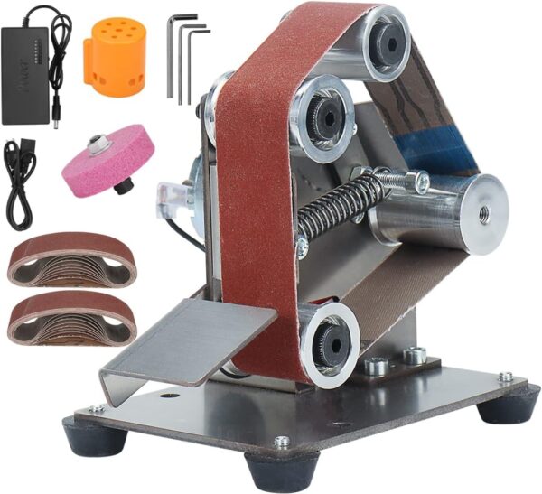 Mini Electric Belt-Sander Knife-Sharpener Sanding Machine - Small Bench Grinder Kit 7 Speed Adjustable Power Polisher DIY Polishing Grinding Tool For Knife Making, Wood Metal Working, Handcraft