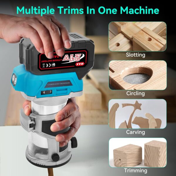 21V Cordless Compact Wood Router with 2 Batteries and 15 Bits - Image 7