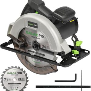 GALAX PRO 11 Amp Power Circular Saw, 6000RPM Corded Circular Saw with Adjustable Cutting Depth 2-7/16" (90°) to 1-13/16" (45°), 7-1/4 Inch Carpentry Saw Blade, Ideal for Wood, Plastic Cuts