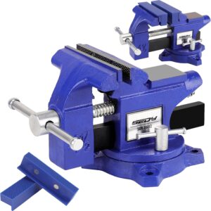 Heavy Duty Bench Vise 4.5 Inch: Table Clamp Woodworking Vice Press Drill Tools Workbench Wood Metal Pipe Work Shop Block Swivel Slide Cross Welding Machine Kit Milling Grip Precision Magnetic Jaw Pad