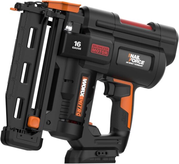 Worx Nitro 20V 16GA Finish Nailer Cordless 70 Nails/Min Sinks Up to 2-1/2", Compact Cordless Nail Gun w/Tool-Free Jam Release, Brushless Nail Gun Battery Powered WX841L.9 – Tool Only