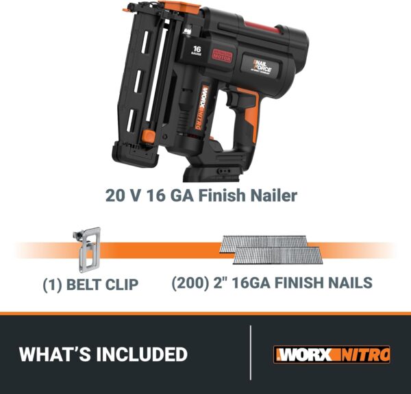 Worx Nitro 20V 16GA Finish Nailer: Tool-Free Jam Release, Brushless Battery Powered – Tool Only - Image 10