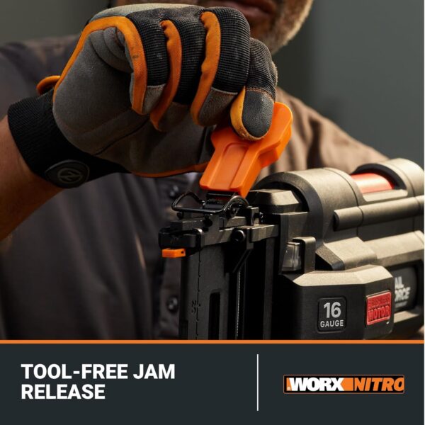 Worx Nitro 20V 16GA Finish Nailer: Tool-Free Jam Release, Brushless Battery Powered – Tool Only - Image 8