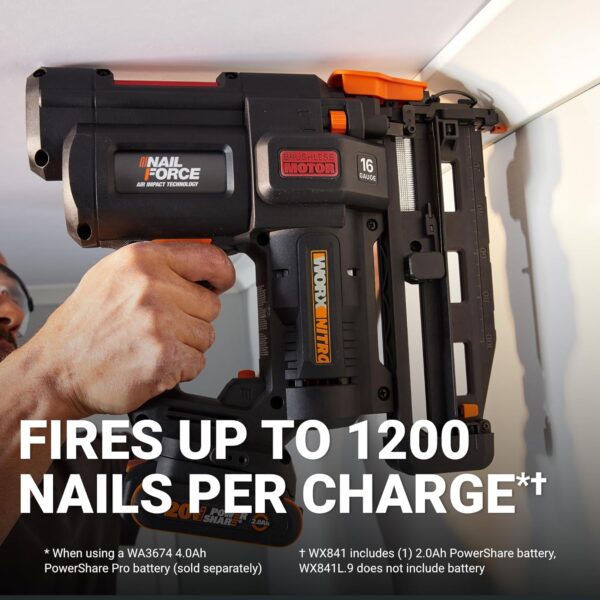 Worx Nitro 20V 16GA Finish Nailer: Tool-Free Jam Release, Brushless Battery Powered – Tool Only - Image 7