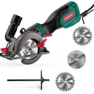 Electric Circular Saw, HYCHIKA 6.2A Mini Circular Saw with 3 Blades(4-1/2”), Compact Hand Saw Max Cutting Depth 1-7/8'' (90°), Rubber Handle, 10 Feet Cord, Fit for Wood Soft Metal Plastic Cuts