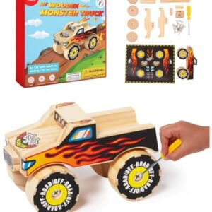 DIY Wooden Kits w/ Stickers - Kids Building Kit - Stem Building Toys - Wood Crafts for Kids - Building Kits for Kids - Woodworking Kits for Kids - Wood Building Kits for ages 4-7 (Monster Truck 1)