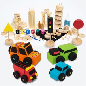 SparkJump DIY Wood Building Kits for Kids | Kids Wood Projects for Creative Fun | STEM Teaching Woodworking Kit for Kids | Great Gift Idea for Crafts for Boys & Girls (Wooden Cars, 1-Pack)