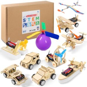 10-in-1 STEM Kit for Kids Age 6+, Science Building Projects Craft Kit for Boys and Girls, Wooden 3D Puzzles for Kids, Car & Plane Model Kits, Best Gifts for Birthday Christmas New Year