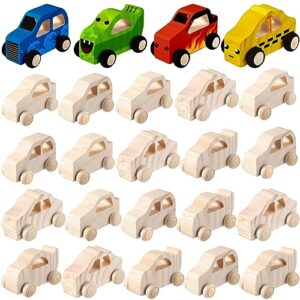 Chivao 24 Pcs Wood DIY Car Toys, Unfinished Wooden Cars, Paintable Wood Toys, Wooden Crafts for Students Home Activities Craft Projects Easy Woodworking (Classic Style)