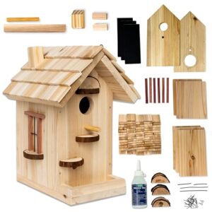 SparkJump Premium Wooden Bird House Kit - Build it Yourself Birdhouse - Birdhouse Kits for Adults to Build - Woodworking Adult Crafts & DIY Bird House