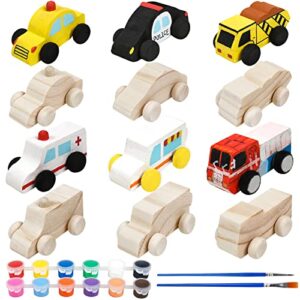 12 Pieces Unfinished Wooden Cars Wood DIY Car Toys Wood Crafts Painting Crafts Kit for Student Easy Woodworking Set Family Activities Arts and Crafts Kit for Kids