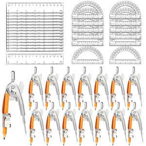 60 Pieces Geometry Math Set Compass for Geometry Math Compass and Protractor Set Include Metal Compass with Pencil Plastic Ruler and Protractor for Student School Office Woodworking Drawing Tools