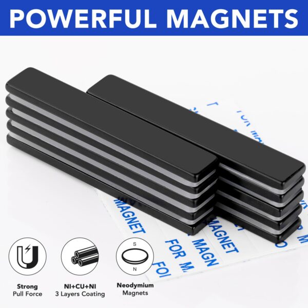 Here's a revised, SEO-friendly title:

Super Strong Neodymium Magnets: 5 Black Bar Magnets w/ Adhesive Backing - Image 4