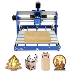 WolfPawn CNC Router Machine 3018 Blue All-Metal for Beginner with Emergency-Stop 3 Axis GRBL Control Engraving Machine Milling Carving for Wood Acrylic MDF PVC Plastic, 300X180X60mm (775Motor)