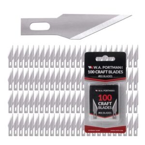 WA Portman Hobby Knife Blades - 100 High-Grade Precision Knife Carbon Steel #11 Blades Hobby Knife Set - #11 Craft Knife Set Blades Compatible with Most Art Knife or Finger Blade Handles