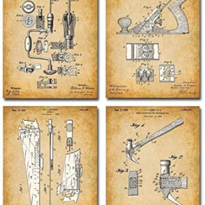 Original Woodworking Tools Patent Prints - Set of Four Photos (8x10) Unframed - Makes a Great Gift Under $20 for Carpenters and Woodworkers