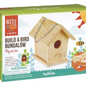 Beetle & Bee Build A Bird Bungalow - DIY Kid Art Craft Outdoor Birdhouse Kit, House Painting Kit for Kids, Hardware Glue Included- 4 Paints, 1 Brush, 7 Wooden Pcs, Chain For Tree Hanging Age 5+