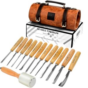 IMYMEE Wood Carving Tools Set of 12 Chisels With PU Storage Bag,Wood Carving Chisels,Sharp Cr-V 65 Steel Blades,Wood Chisels for Woodworking,Wood Whittling Kit for Beginners,Wood Carving Kit