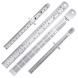 TOODOO 4 Pcs Pocket Ruler 6 Inch and 12 Inch Metal Rulers with Inch and Metric Graduation Stainless Steel Precision Ruler Measuring Tool for Engineering, School, Office