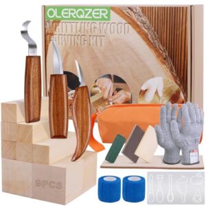 Olerqzer Whittling Wood Carving Kit,22PCS Wood Carving Tools Hand Carving Knife Set for Beginners Adults and Teens,3PCS Whittling Knife 9PCS Blocks & Gloves for Widdling Kit(Upgraded)